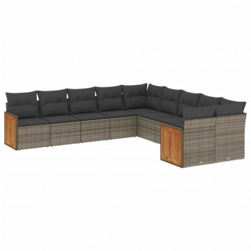Set mobilier de grădină cu perne, 10 piese, gri, poliratan - Img 2