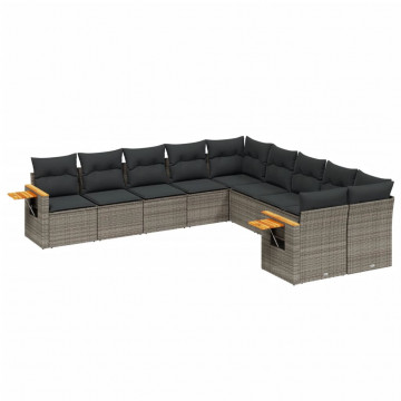 Set mobilier de grădină cu perne, 10 piese, gri, poliratan - Img 2