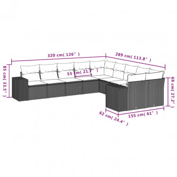 Set mobilier de grădină cu perne, 10 piese, gri, poliratan - Img 6