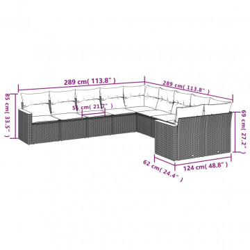 Set mobilier de grădină cu perne, 10 piese, gri, poliratan - Img 6
