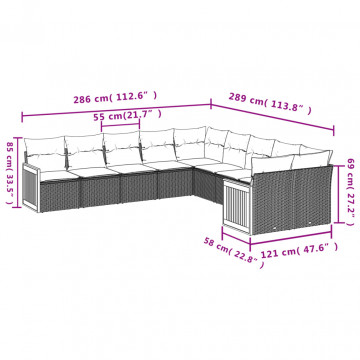 Set mobilier de grădină cu perne, 10 piese, gri, poliratan - Img 6