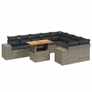 Set mobilier de grădină cu perne, 10 piese, gri, poliratan - Img 2
