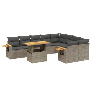 Set mobilier de grădină cu perne, 10 piese, gri, poliratan - Img 2