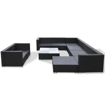 Set mobilier de grădină cu perne, 10 piese, negru, poliratan - Img 12