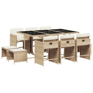 Set mobilier de grădină cu perne, 11 piese, bej, poliratan - Img 2