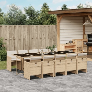 Set mobilier de grădină cu perne, 11 piese, bej, poliratan - Img 1