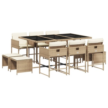 Set mobilier de grădină cu perne, 11 piese, bej, poliratan - Img 2