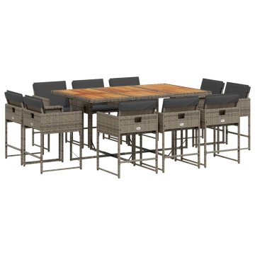 Set mobilier de grădină cu perne, 11 piese, gri, poliratan - Img 2