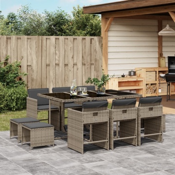 Set mobilier de grădină cu perne, 11 piese, gri, poliratan - Img 1
