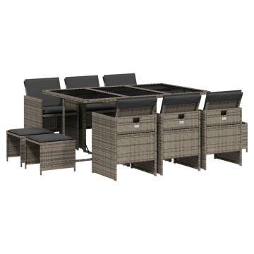 Set mobilier de grădină cu perne, 11 piese, gri, poliratan - Img 2