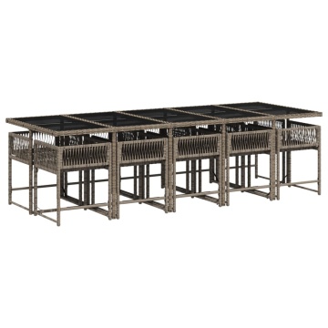 Set mobilier de grădină cu perne, 11 piese, gri, poliratan - Img 3