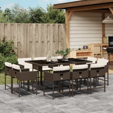 Set mobilier de grădină cu perne, 11 piese, maro, poliratan - Img 1