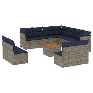 Set mobilier de grădină cu perne, 12 piese, gri, poliratan - Img 2