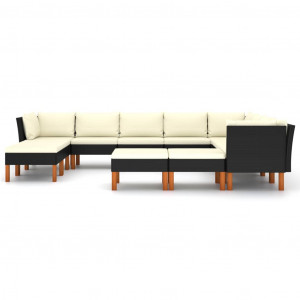 Set mobilier de grădină cu perne, 12 piese, negru, poliratan - Img 2