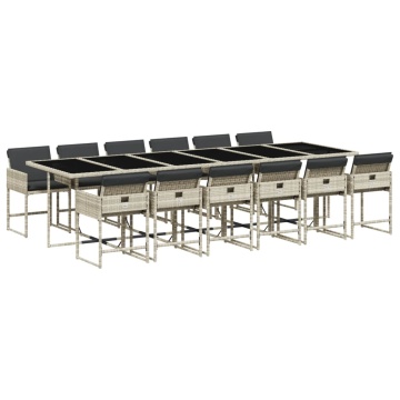 Set mobilier de grădină cu perne 13 piese gri deschis poliratan - Img 2
