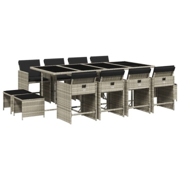 Set mobilier de grădină cu perne 13 piese gri deschis poliratan - Img 2