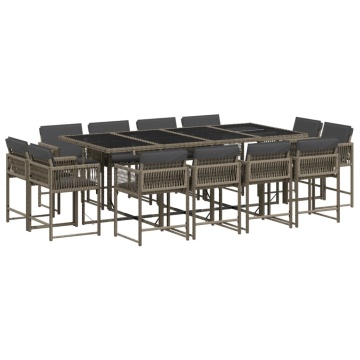Set mobilier de grădină cu perne, 13 piese, gri, poliratan - Img 2