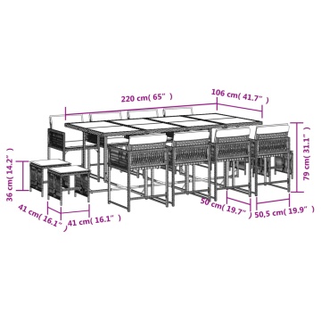 Set mobilier de grădină cu perne, 13 piese, gri, poliratan - Img 5