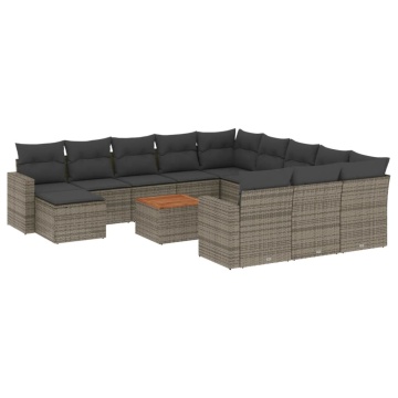 Set mobilier de grădină cu perne, 13 piese, gri, poliratan - Img 2