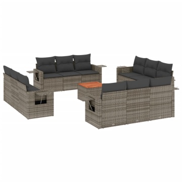 Set mobilier de grădină cu perne, 13 piese, gri, poliratan - Img 2