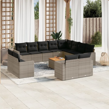 Set mobilier de grădină cu perne, 13 piese, gri, poliratan - Img 1