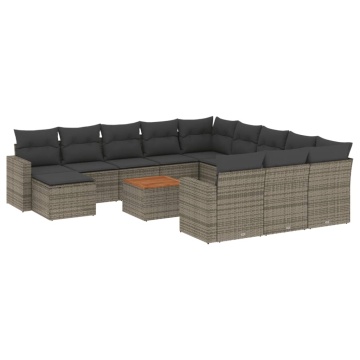 Set mobilier de grădină cu perne, 13 piese, gri, poliratan - Img 2