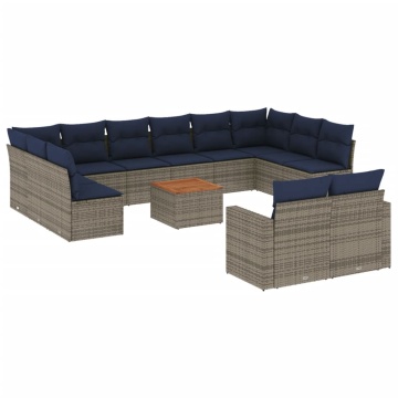 Set mobilier de grădină cu perne, 13 piese, gri, poliratan - Img 2