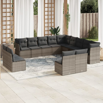 Set mobilier de grădină cu perne, 13 piese, gri, poliratan - Img 1