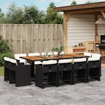 Set mobilier de grădină cu perne, 13 piese, negru, poliratan - Img 1