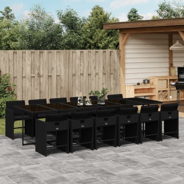 Set mobilier de grădină cu perne, 13 piese, negru, poliratan - Img 1