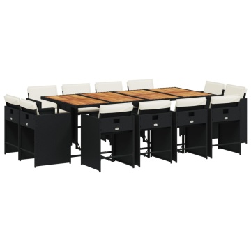 Set mobilier de grădină cu perne, 13 piese, negru, poliratan - Img 2