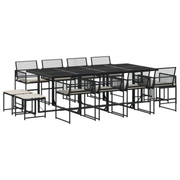 Set mobilier de grădină cu perne, 13 piese, negru, poliratan - Img 2