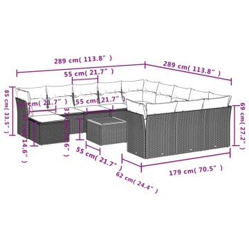 Set mobilier de grădină cu perne, 13 piese, negru, poliratan - Img 3
