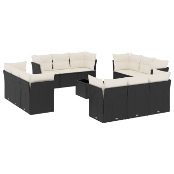 Set mobilier de grădină cu perne, 13 piese, negru, poliratan - Img 2