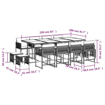 Set mobilier de grădină cu perne, 13 piese, negru, poliratan - Img 5