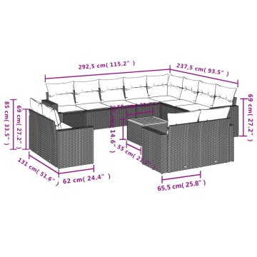 Set mobilier de grădină cu perne, 13 piese, negru, poliratan - Img 3