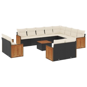 Set mobilier de grădină cu perne, 13 piese, negru, poliratan - Img 2