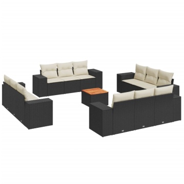 Set mobilier de grădină cu perne, 13 piese, negru, poliratan - Img 2