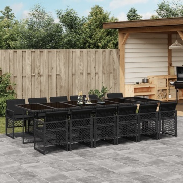 Set mobilier de grădină cu perne, 13 piese, negru, poliratan - Img 1