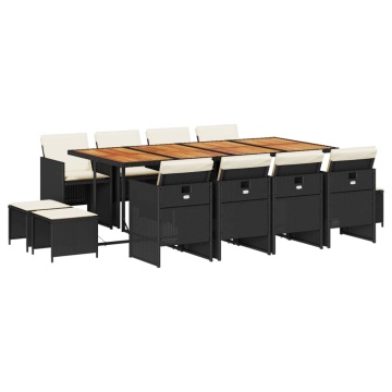 Set mobilier de grădină cu perne, 13 piese, negru, poliratan - Img 2