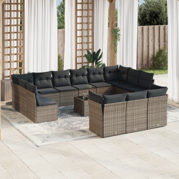 Set mobilier de grădină cu perne, 14 piese, gri, poliratan - Img 1