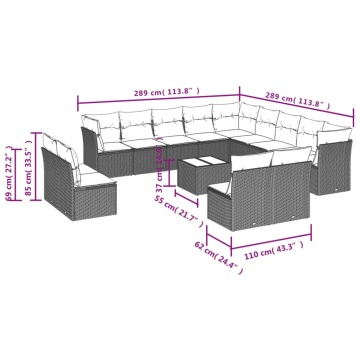 Set mobilier de grădină cu perne, 14 piese, maro, poliratan - Img 6