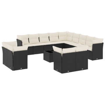 Set mobilier de grădină cu perne, 14 piese, negru, poliratan - Img 2