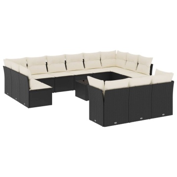Set mobilier de grădină cu perne, 14 piese, negru, poliratan - Img 2