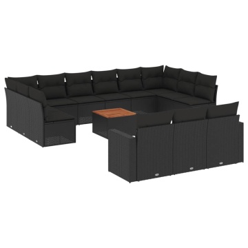 Set mobilier de grădină cu perne, 14 piese, negru, poliratan - Img 2