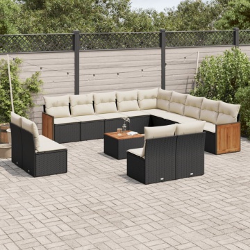 Set mobilier de grădină cu perne, 14 piese, negru, poliratan - Img 1