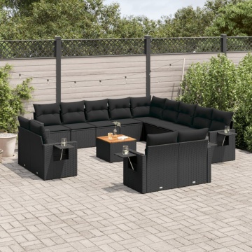 Set mobilier de grădină cu perne, 14 piese, negru, poliratan - Img 1