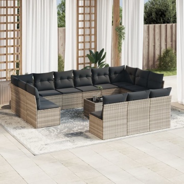 Set mobilier de grădină cu perne,14 piesegri deschis, poliratan - Img 1