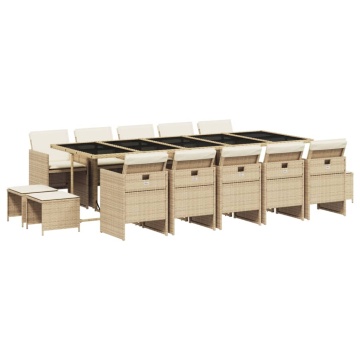 Set mobilier de grădină cu perne, 15 piese, bej, poliratan - Img 2