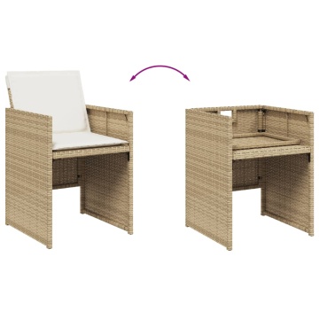 Set mobilier de grădină cu perne, 15 piese, bej, poliratan - Img 6